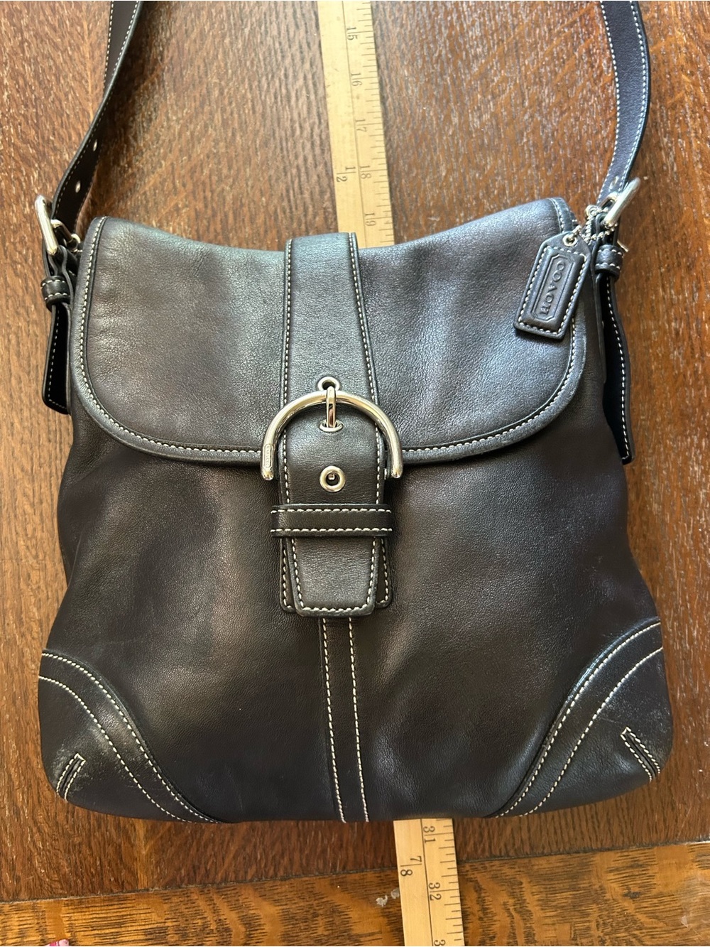 Coach #9480 Black Leather Shoulder Cross Body Bag, hang tag
